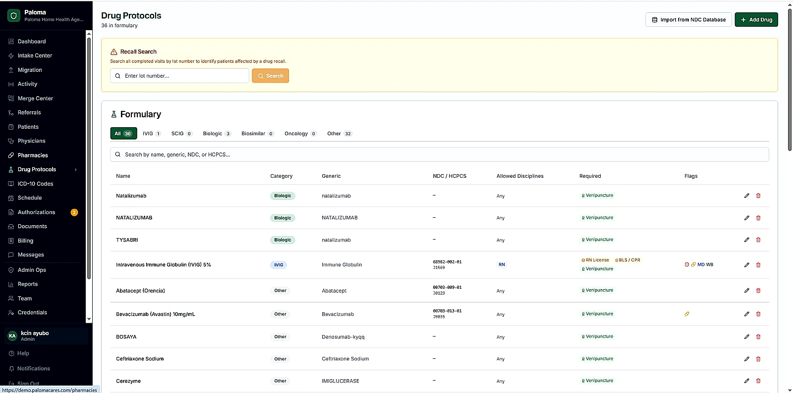 Paloma Drug Protocols screenshot