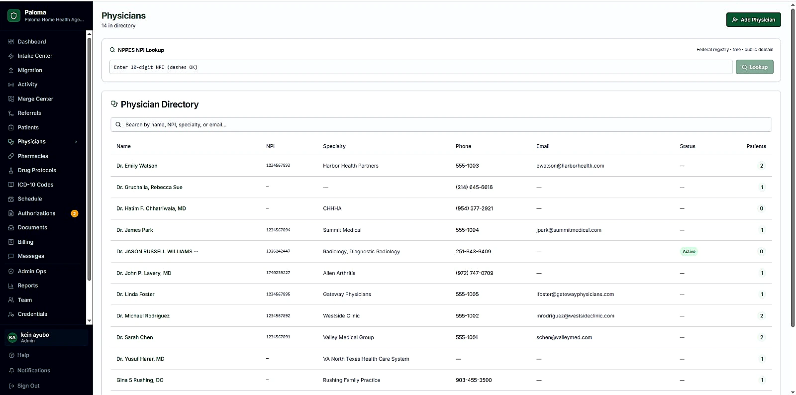 Paloma Physician Directory screenshot